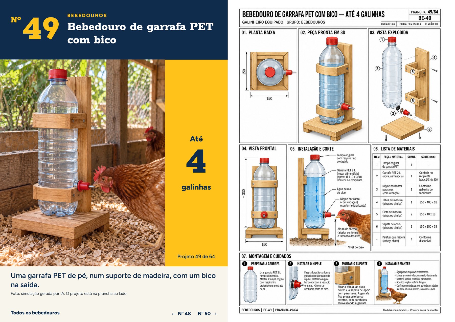 Página do material com o projeto 49, bebedouro de PET com bico